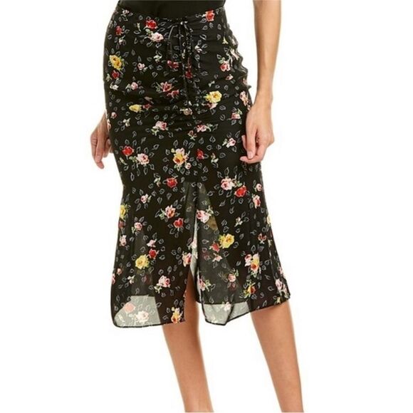 Veronica Beard Black Floral Vanity Silk Midi Skirt Size 4 - Picture 9 of 9